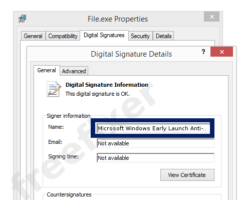 Screenshot of the Microsoft Windows Early Launch Anti-malware Publisher certificate